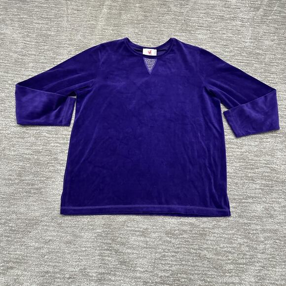 Quacker Factory Lounge Set Womens Large Purple Velour Rhinestone Cozy Pants - Picture 2 of 16